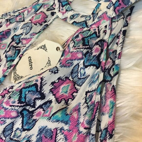 Final Price | Pink and Blue Pastel Tribal Print Sleeveless Ruffle Short Romper - Picture 6 of 8